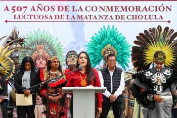 Encabeza Tonantzin Fern&aacute;ndez ceremonias c&iacute;vica y prehisp&aacute;nica conmemorativas de los 507 a&ntilde;os de la Matanza de Cholula